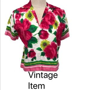 Vintage Floral V-Neck Style Blouse Size Small
